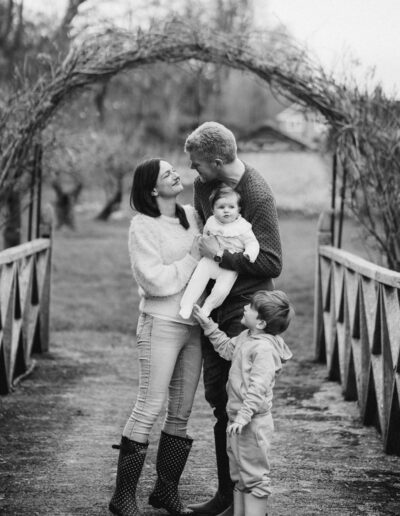 a black and white family portrait taken at The Manor Estate near Salisbury Wiltshire